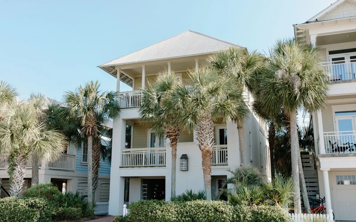 A coastal house surrounded by palm trees